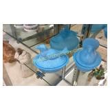 3 Blue Glass birds on Nest