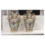 Pair Dresden Style Porcelain Mantle Vases