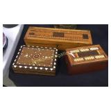 2 Cribbage Board/Boxes & Inlaid Dresser Box