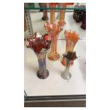 4 Marigold Carnival Glass Vases