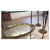 2 Mirrored Trays, Brass Candle Sticks & Sconce