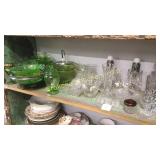 38 Pieces Crystal and Green Depression Glass
