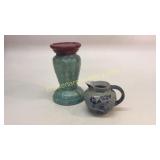 Molded Stoneware Pitcher, Art Pottery Pedestal