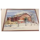Watercolor Barn, Framed Print Smoky Autumn