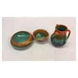 3 Pieces Multi Color Glaze Pottery