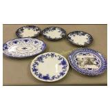 6 Pieces Flow Blue and Transfer Ware