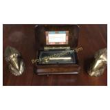 Inlaid Music Box & Pr Eagle Bookends