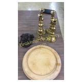 Brass Candlesticks, Bread Tray, Bronze Wall Plaque