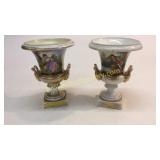 Pair Portrait Decorated Mantle Urns