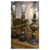 3 Electrified Brass Oil Lamps