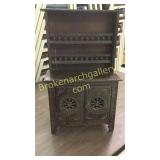 Miniature Carved Pewter Cupboard and Basket