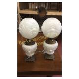 Pair Milk Glass Piano Lamps