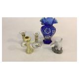 Fenton Vase, Candlesticks, Copenhagen Birds