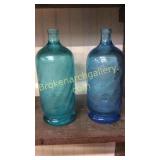 2 Hand Blow Blue Glass Bottles