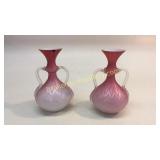 Pair Cased Satin Glass Urns