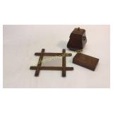 Tramp Art Mirror, Tea Box, Dresser Box