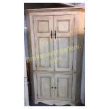 Paneled Door Corner Cupboard in White Paint