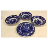3 Flow Blue Bowls, Staffordshire Plate