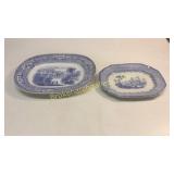 2 Blue Transferware Platters