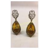 Pair Amber Glass Russian Perfume Cases