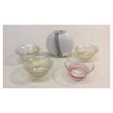 Kosta Boda Vase, 4 Steuben Bowls