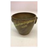 12in Green Polychrome Ring Handled Jardiniere