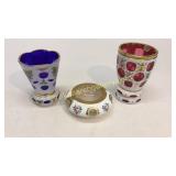 3 Pieces Czech Cut Overlay Glass