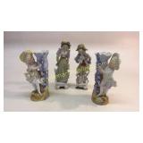 2 Pair Painted Bisque Figurines