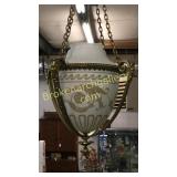 Brass Tear Drop Chandelier W Etched Glass Shade