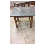 Pine Work Table W Galvanized Top