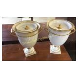Pair Lidded Porcelain Mantle Urns