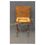 Inlaid & Carved Burl Walnut Sewing Stand