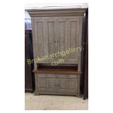 2 Piece Pine Cupboard in Gray Paint