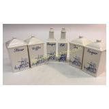 6 Piece Delft Style Canister, Cruet Set