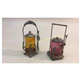 2 Plated Castor Sets, Bristol Glass Inserts