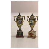 Pair Austria Portrait Mantle Urns