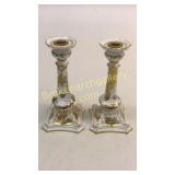 Pair Royal Crown Derby Porcelain Candlesticks