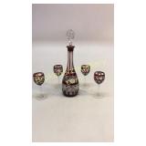 Beautiful Ruby Cut to Clear  Liquor Set