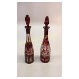 2 Bohemian Ruby Cut Decanters