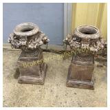 Pair Vintage Garden Urns W Lion Heads
