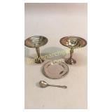 2 Sterling Compotes, Plate, Spoon