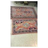 2 Vintage Asian Throw Rugs