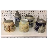 5 Beer Steins, Some Pewter Tops