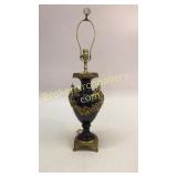 Ornate Cobalt and Brass French Style Lamp