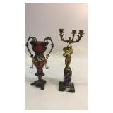 Victorian Metal Vase, Marble / Brass Candelabra