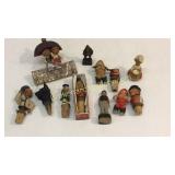 12 West German Wood Bottle Corkers, Figurines