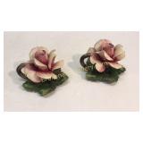 Pair Capodimonte Rose Candleholders