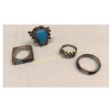 4 Silver and Turquoise Rings