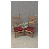 Pair Carved Oak Side Chairs