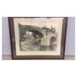 Pen Drawing or Lithograph Canal and Village